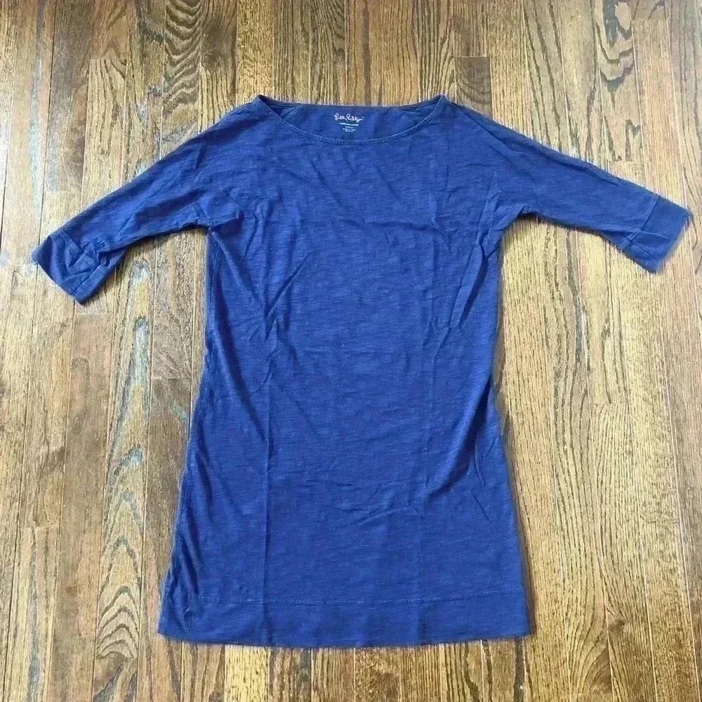 Lilly Pulitzer Women’s S 100% Pima Cotton Boatneck 3/4 Sleeves Navy Blue Dress